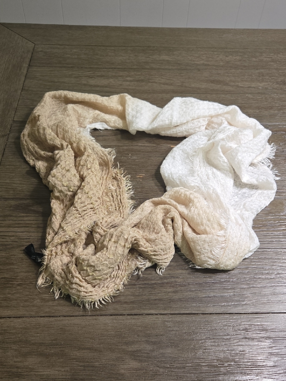 Beige Knit Scarf with Subtle Metallic Threading
